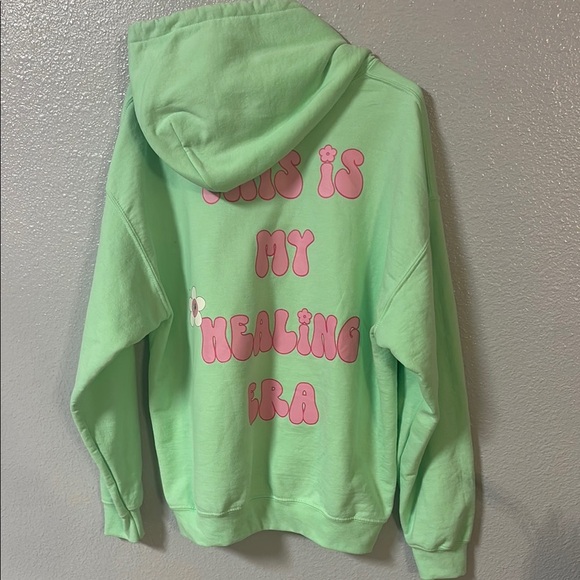 Gildan Light Green Hoodie with Floral Accent - Picture 1 of 16